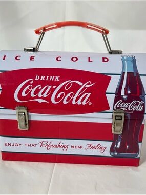 Coca Cola Red and White Vintage Cooler Storage Tin